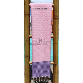 Fouta nid d'abeille à rayures fines Lilas & Rose