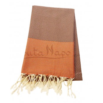 Fouta towel Honeycomb thin stripes Choco & Orange