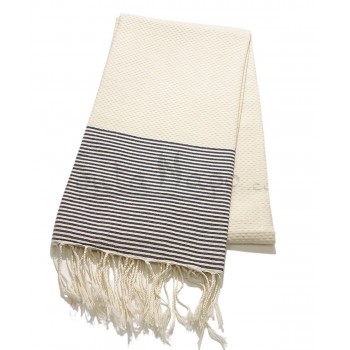Fouta towel Honeycomb thin stripes Ecru & Black
