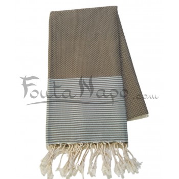 Fouta nid d'abeille à rayures fines Kaki & Acqua