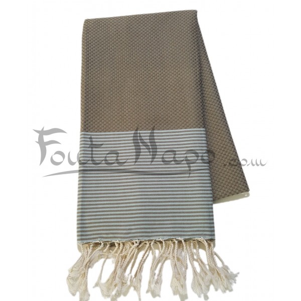 Fouta towel Honeycomb thin stripes Khaki & Acqua