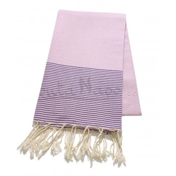 Fouta nid d'abeille à rayures fines Lilas & Violine