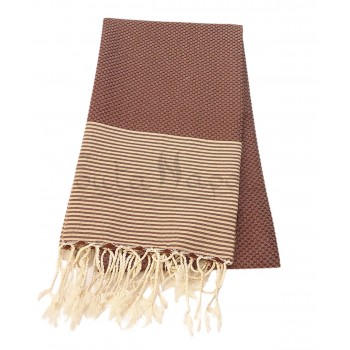 Fouta nid d'abeille à rayures fines Marron & Beige