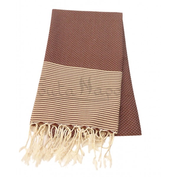 Fouta nid d'abeille à rayures fines Marron & Beige