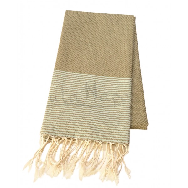 Fouta towel Honeycomb thin stripes Olive & Acqua