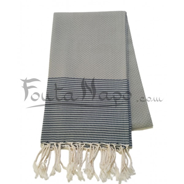 Fouta nid d'abeille à rayures fines Taupe & Vert