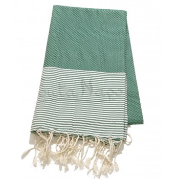 Fouta towel Honeycomb thin stripes Green & White