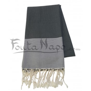 Fouta nid d'abeille à rayures fines Chrome & Gris