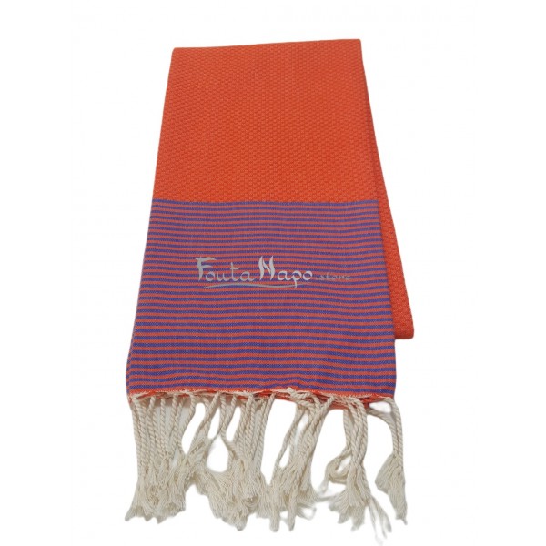 Fouta towel Honeycomb thin stripes Orange & Bic