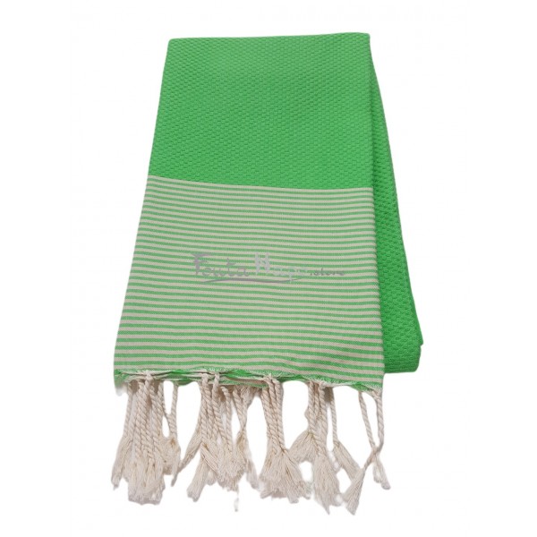 Fouta towel Honeycomb thin stripes Green Parrot & Sand