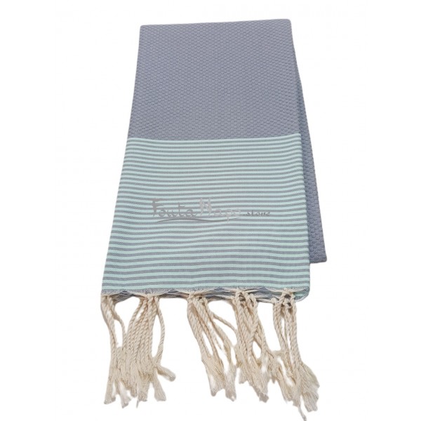 Fouta towel Honeycomb thin stripes Grey & Acqua