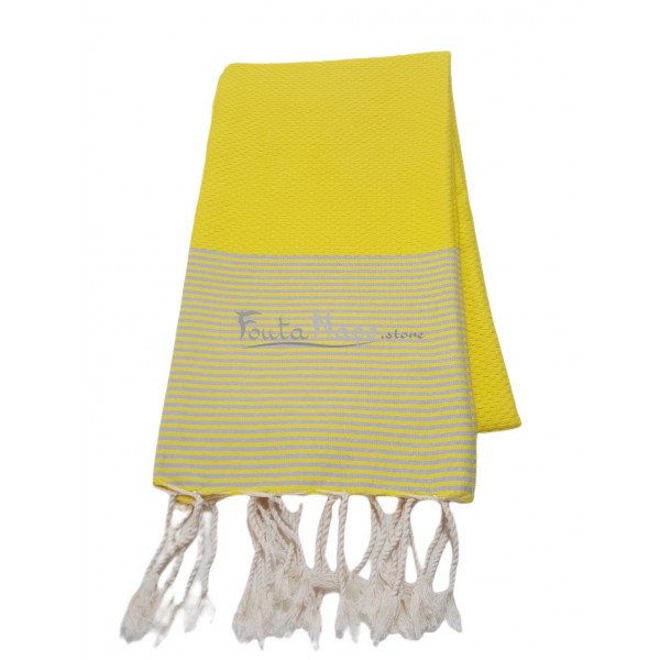 Fouta nid d'abeille à rayures fines Soleil & Gris