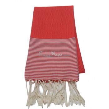 Fouta towel Honeycomb thin stripes Coral & Grey