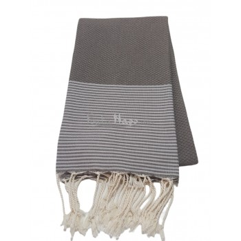 Fouta nid d'abeille à rayures fines Taupe & Gris