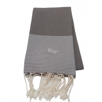 Fouta towel Honeycomb thin stripes Taupe & Grey