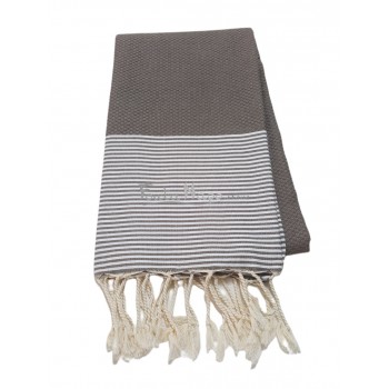 Fouta nid d'abeille à rayures fines Taupe foncé & Blanc