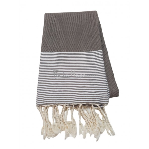 Fouta towel Honeycomb thin stripes Dark Taupe & White