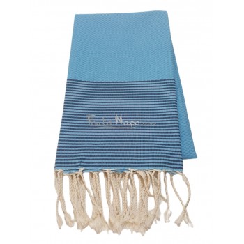 Fouta nid d'abeille à rayures fines Bleu & Marine