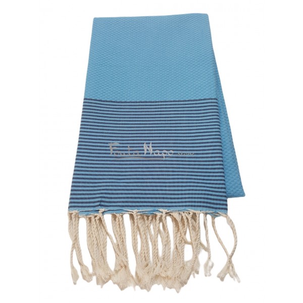 Fouta nid d'abeille à rayures fines Bleu & Marine