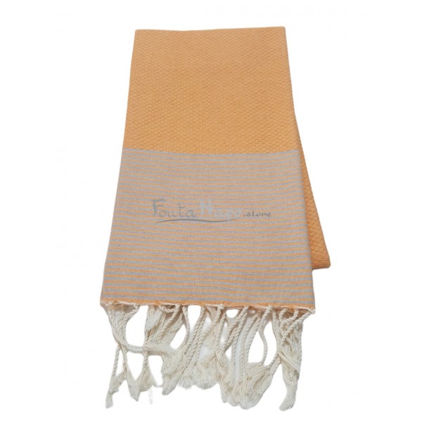 Fouta towel Honeycomb thin stripes Mandarin & Grey