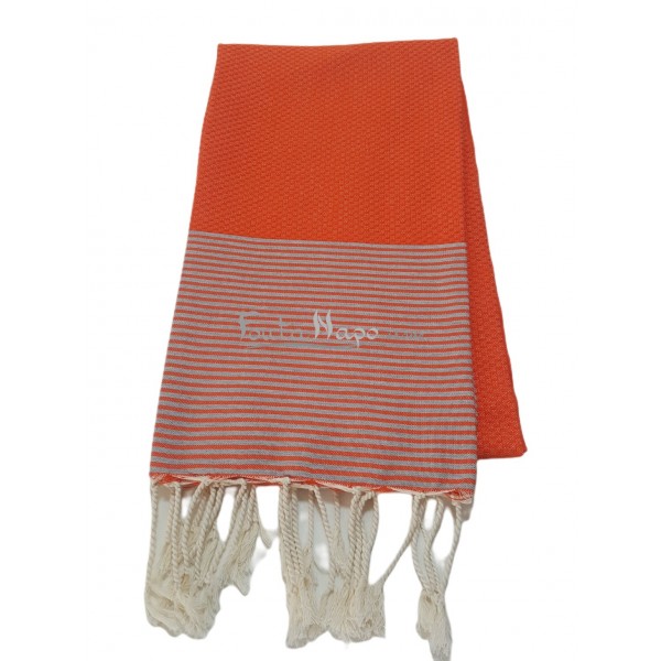 Fouta nid d'abeille à rayures fines Orange & Gris