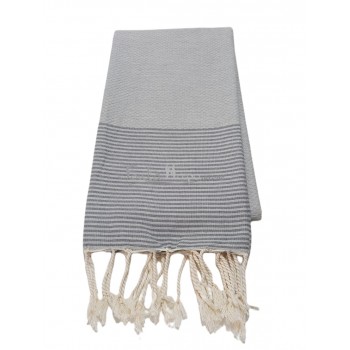 Fouta towel Honeycomb thin stripes Pearl & Grey