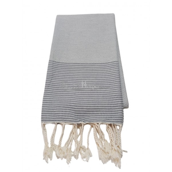 Fouta nid d'abeille à rayures fines Perle & Gris