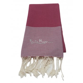 Fouta nid d'abeille à rayures fines Rose antik & Gris