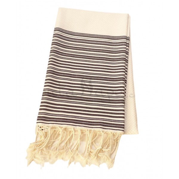 Fouta towel Honeycomb Striped White & Black