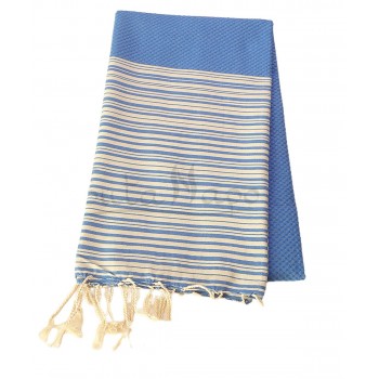 Fouta towel Honeycomb Striped Royal Blue & Putty