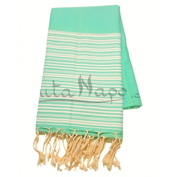 Fouta towel Honeycomb Striped Green & White