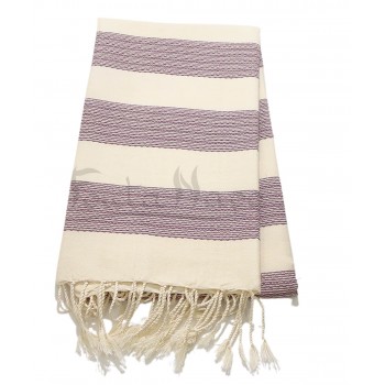Fouta Towel Tweed weaving Ecru & Purple