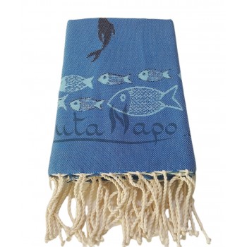 Fouta Towel Jacquard Sea Fish Blue & Acqua