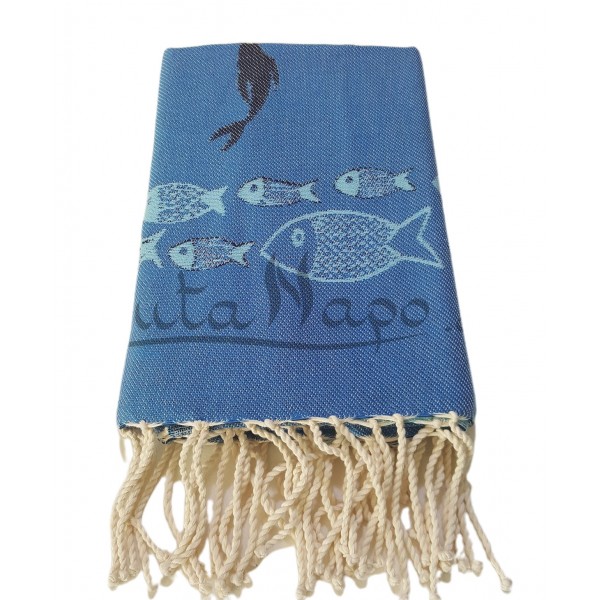 Fouta Towel Jacquard Sea Fish Blue & Acqua