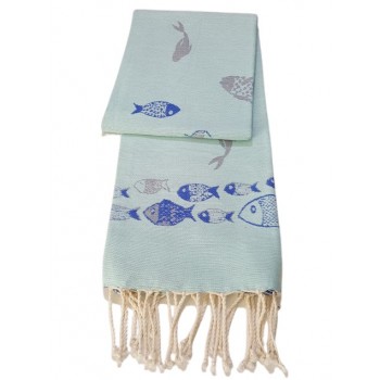 Fouta Towel Jacquard Sea Fish Acqua & Blue