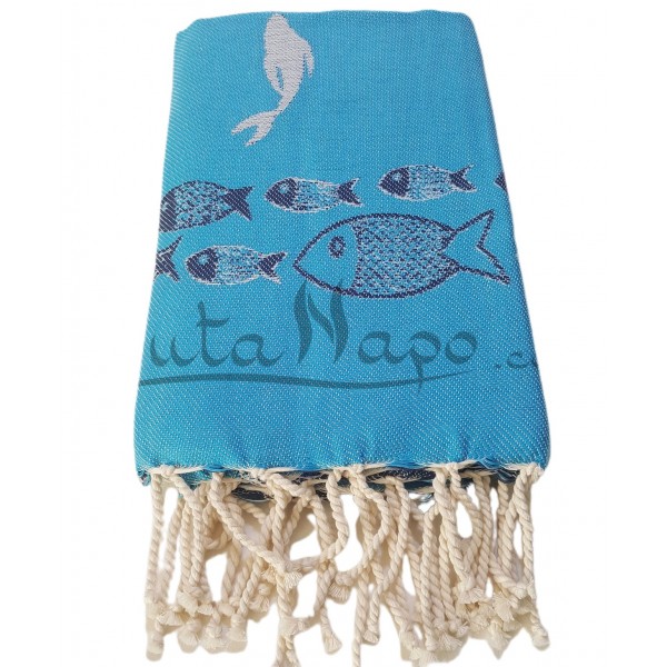 Fouta Towel Jacquard Sea Fish Turquoise